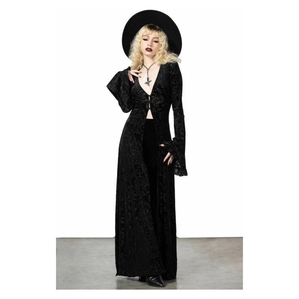 Killstar Woes night duster velvet burnout top floral print
